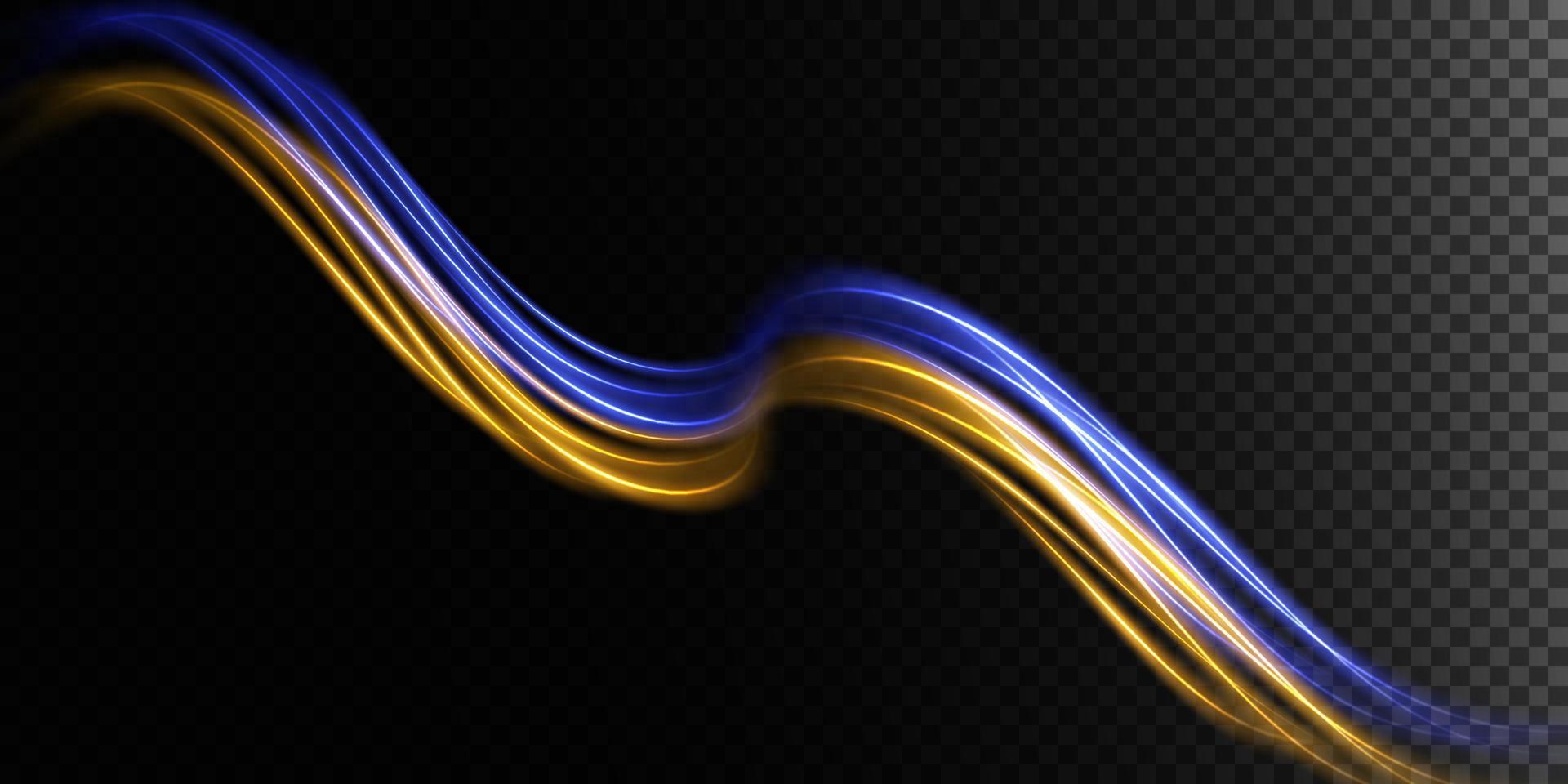abstrakt ljus rader av rörelse och hastighet i blå och guld. ljus varje dag lysande effekt. halvcirkelformig Vinka, ljus spår kurva virvla runt vektor