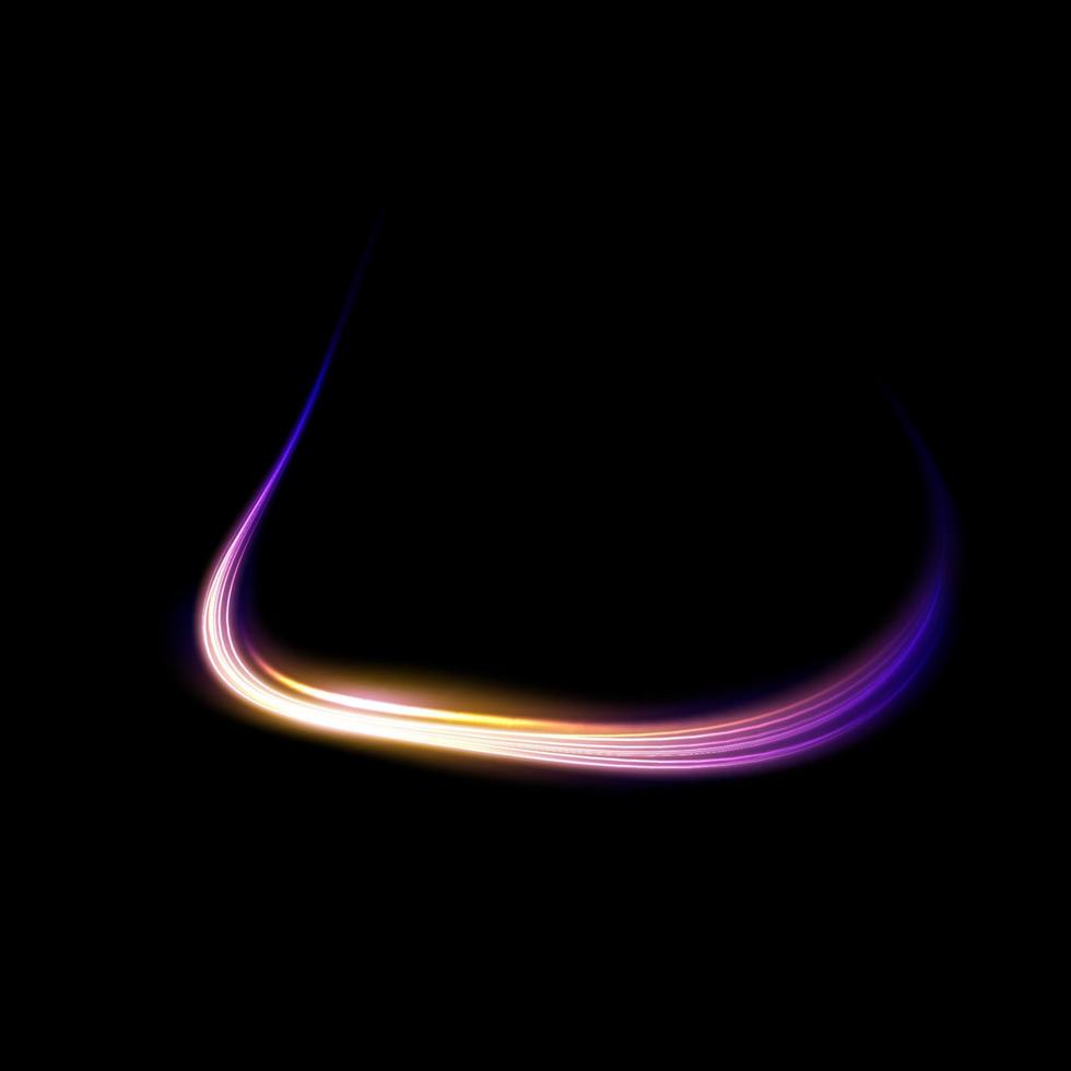 abstrakt ljus rader av rörelse och fart, blå, guld, lila färger. ljus varje dag lysande effekt. halvcirkelformig Vinka, ljus spår kurva virvla runt, optisk fiber glödande png. vektor