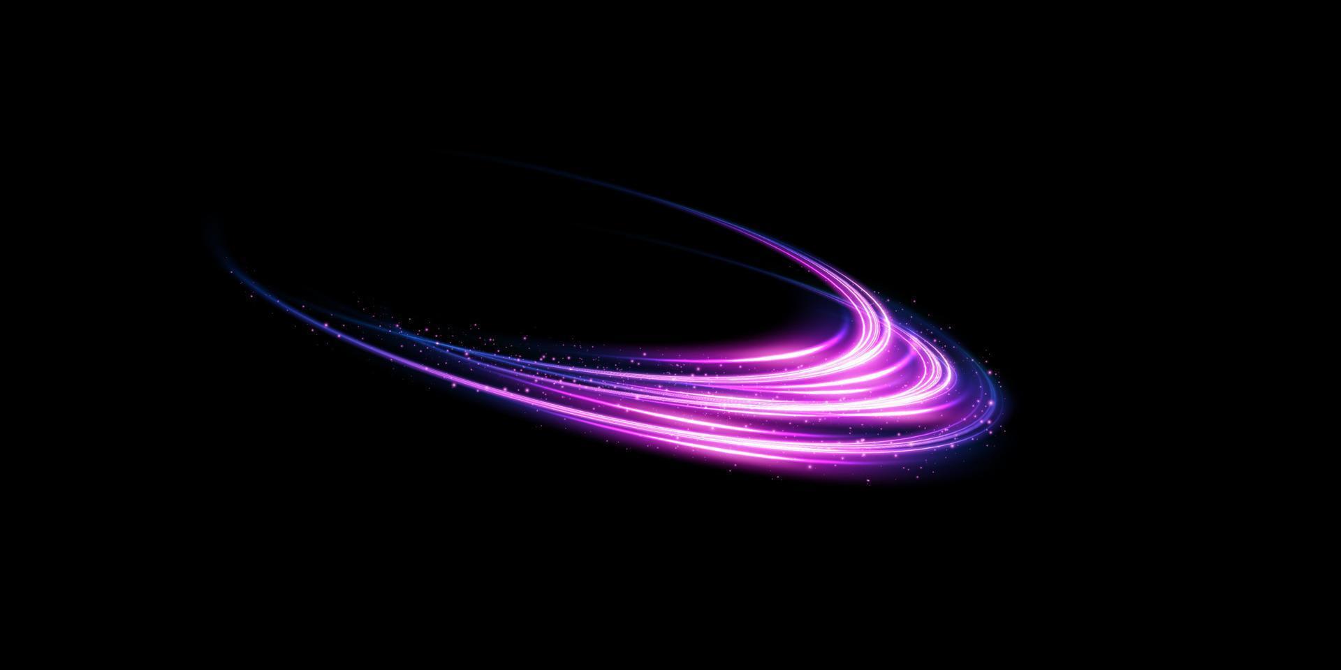 abstrakt ljus rader av rörelse och hastighet med lila Färg glitter. ljus varje dag lysande effekt. halvcirkelformig Vinka, ljus spår kurva virvla runt vektor