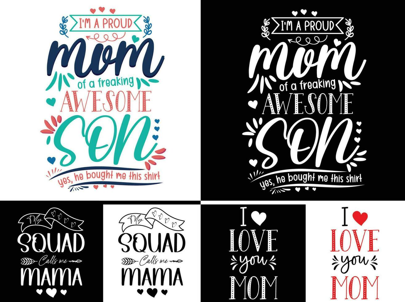 glücklich Mutter Tag Zitate Beschriftung bündeln T-Shirt Design. kostenlos Vektor