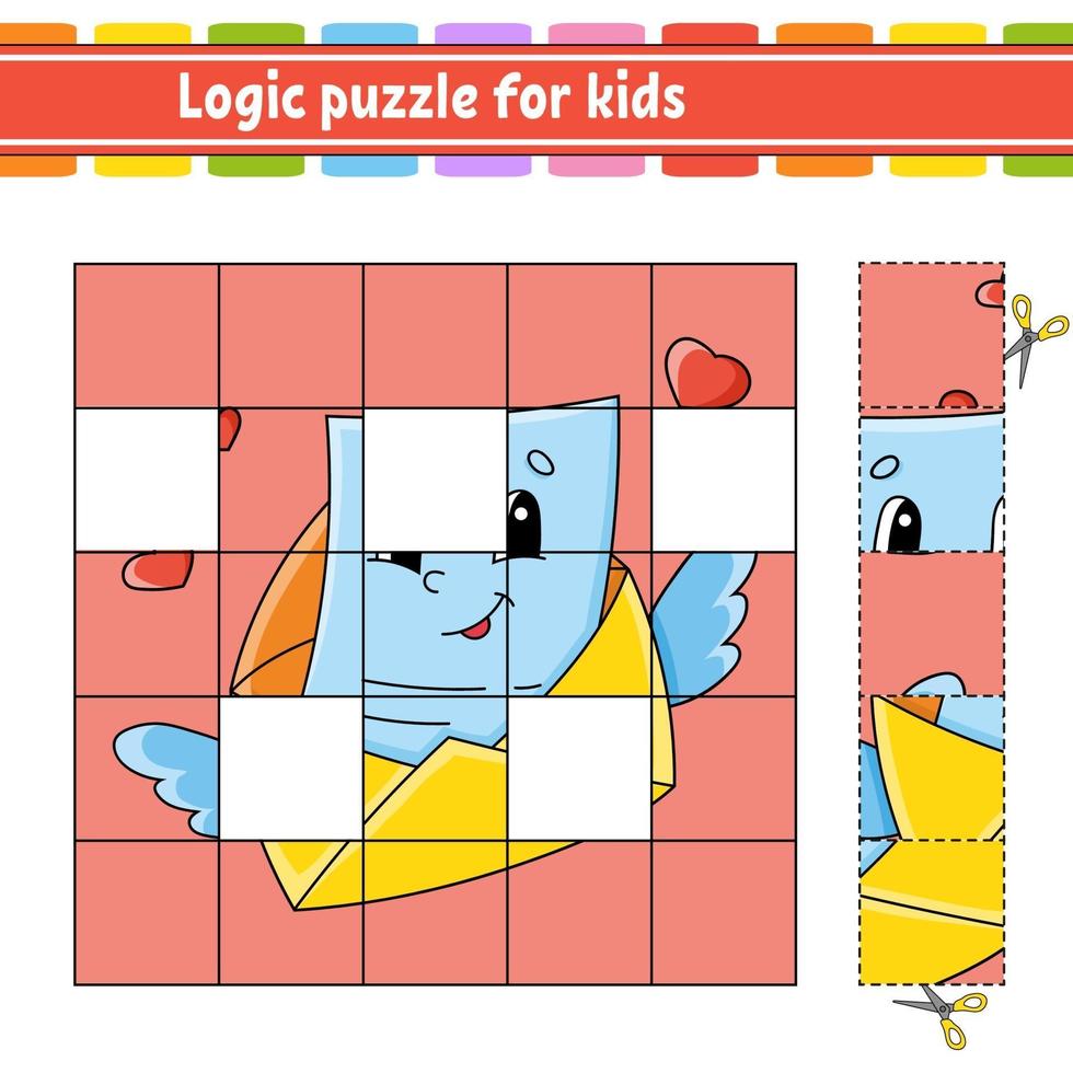 Logik-Puzzle für Kinderumschlag. Arbeitsblatt zur Entwicklung von Bildung. Lernspiel für Kinder. Aktivitätsseite. einfache flache isolierte Vektorillustration im niedlichen Karikaturstil. vektor