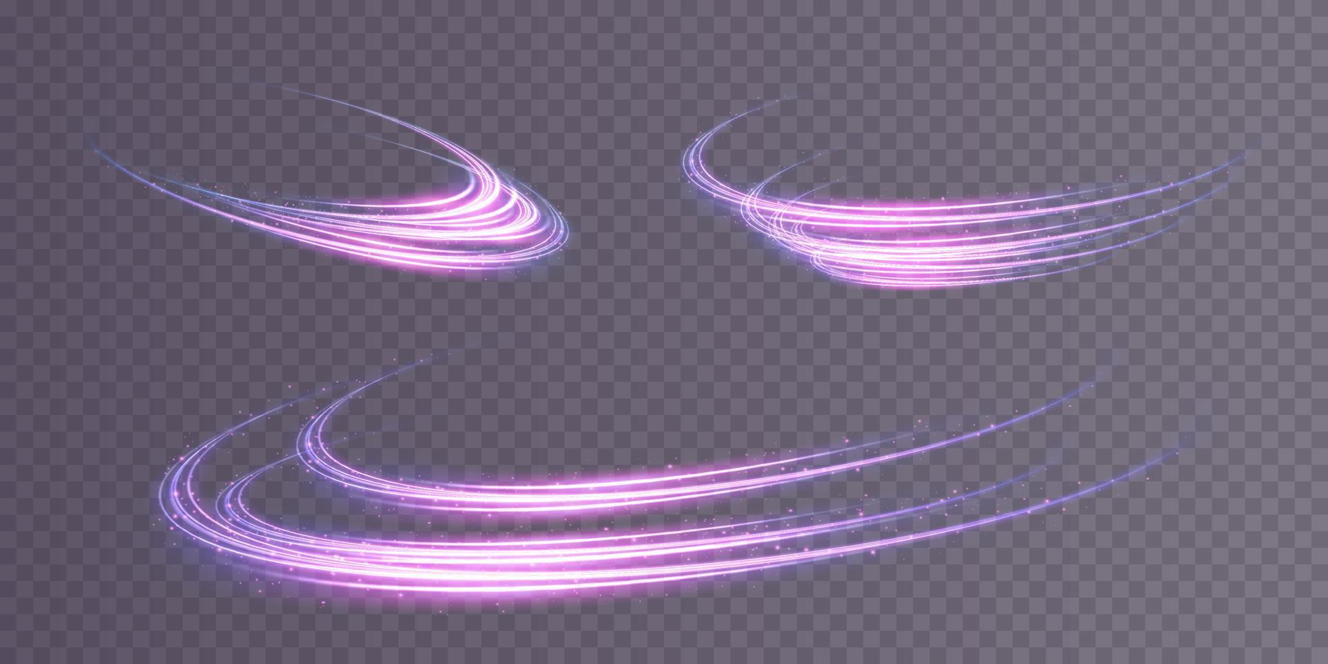 abstrakt Licht Linien von Bewegung und Geschwindigkeit mit lila Farbe glänzt. Licht täglich glühend Wirkung. halbkreisförmig Welle, Licht Weg Kurve Strudel vektor