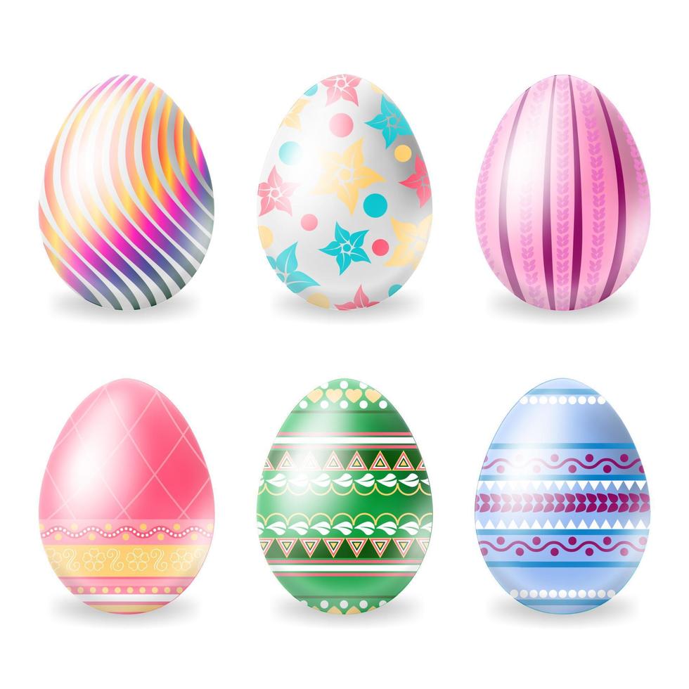 realistisk detaljerad 3d påsk målad ägg uppsättning. vektor