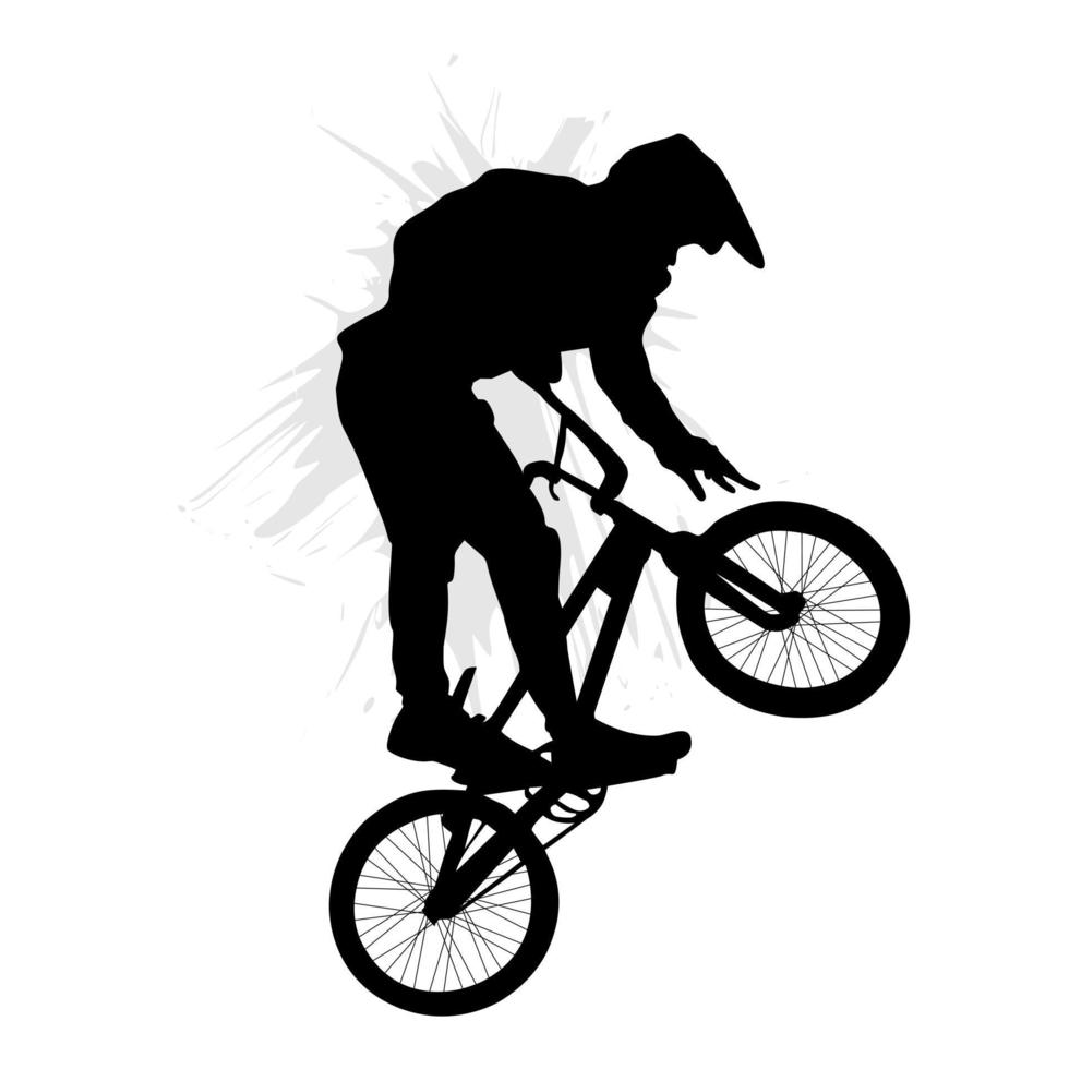 bmx Fahrrad Spieler Silhouette isoliert auf Weiß Hintergrund. Vektor Illustration