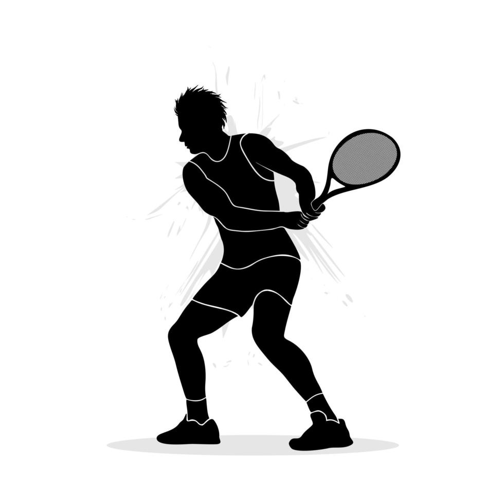 Fachmann männlich Tennis Spieler Silhouette. Vektor Illustration