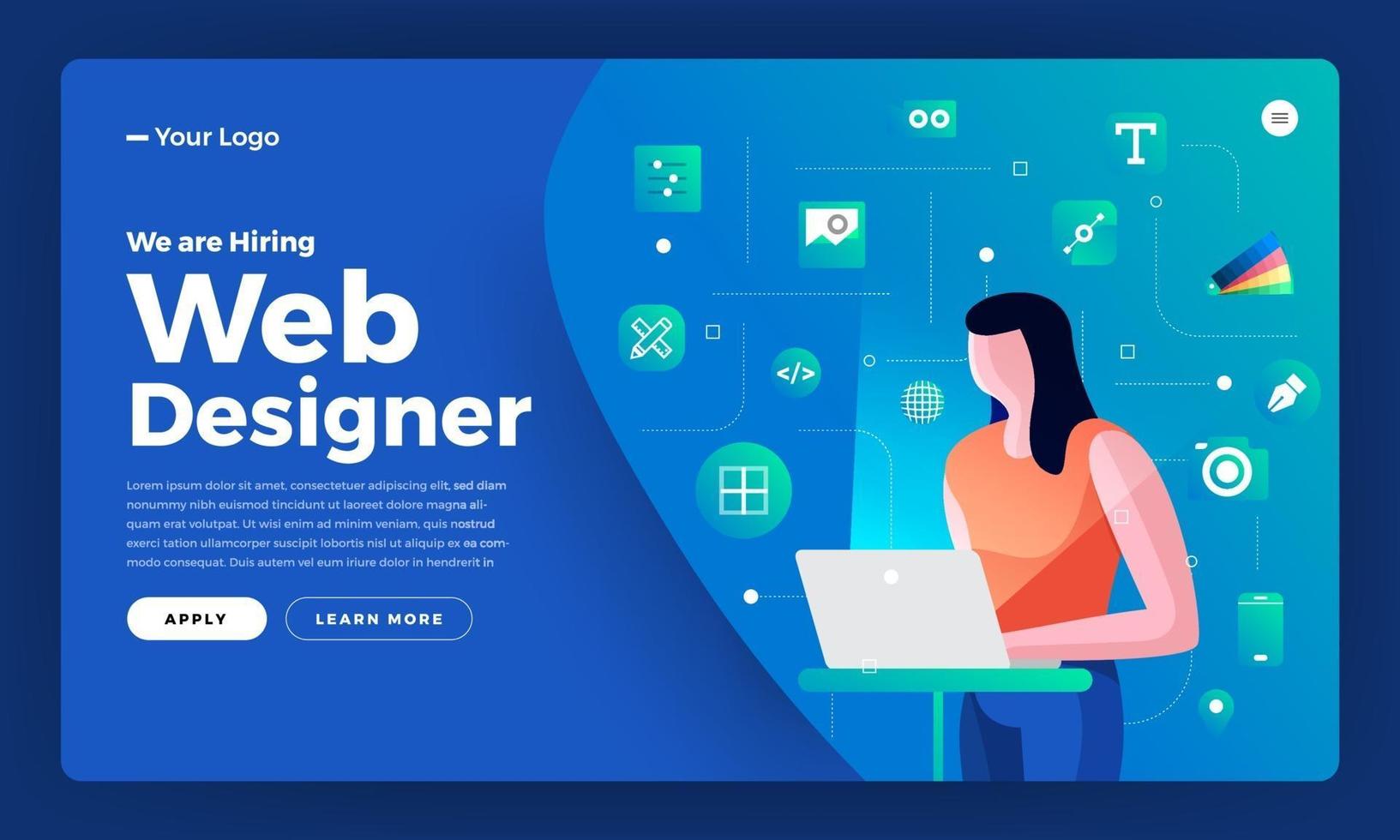 målsida för webbdesigners anställningsmeddelande vektor