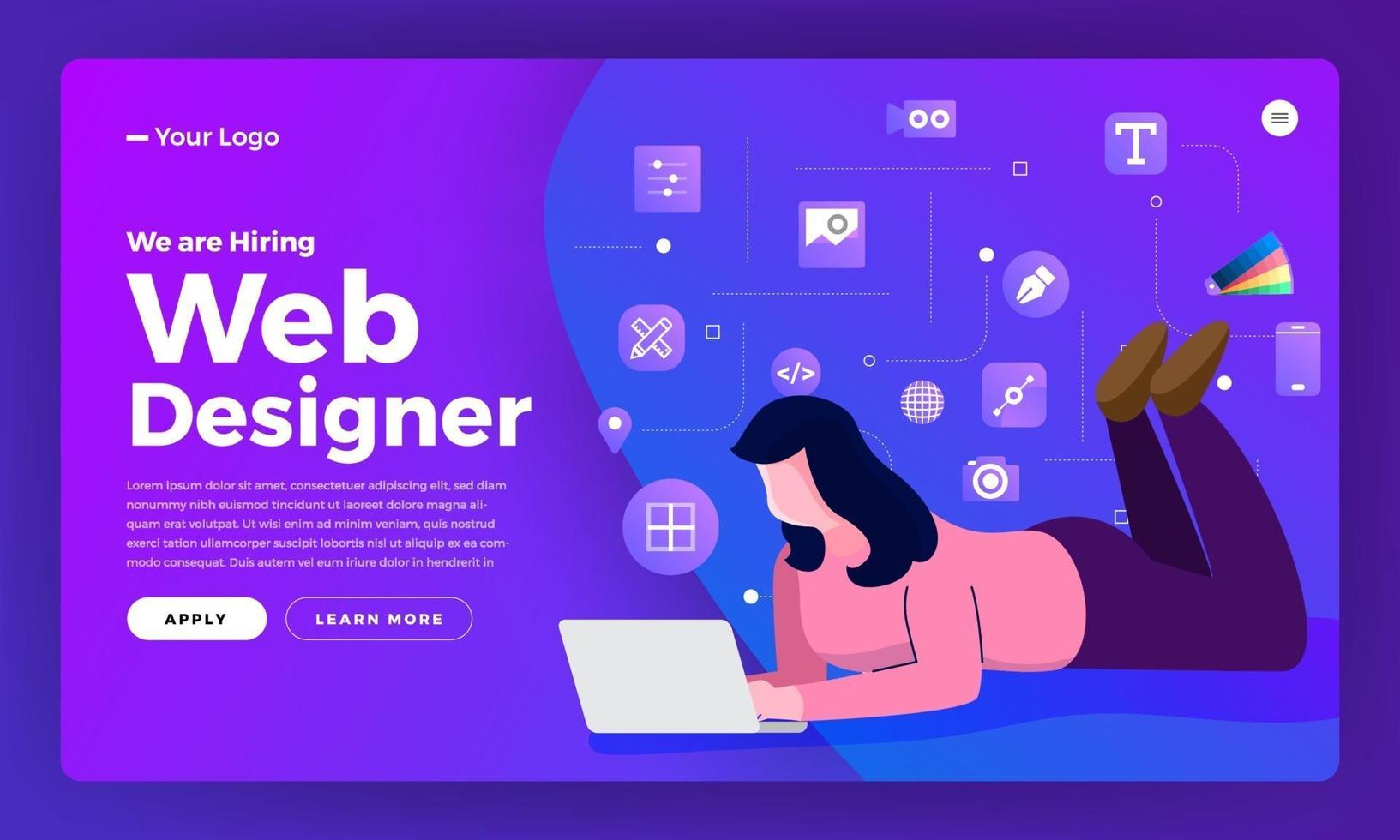 Zielseite für die Ankündigung von Webdesignern vektor