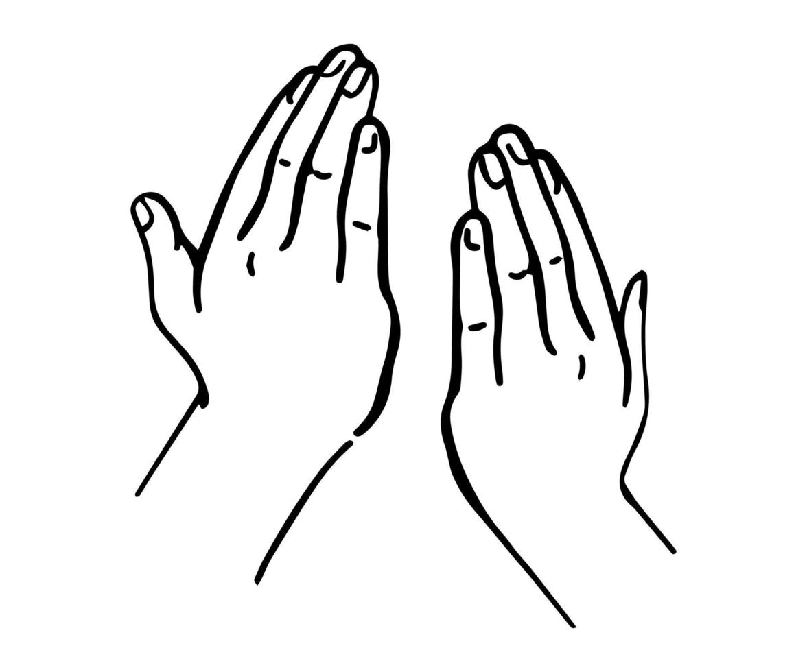 manlig händer vände sig upp i bön dragen i linjekonst stil. vektor illustration.