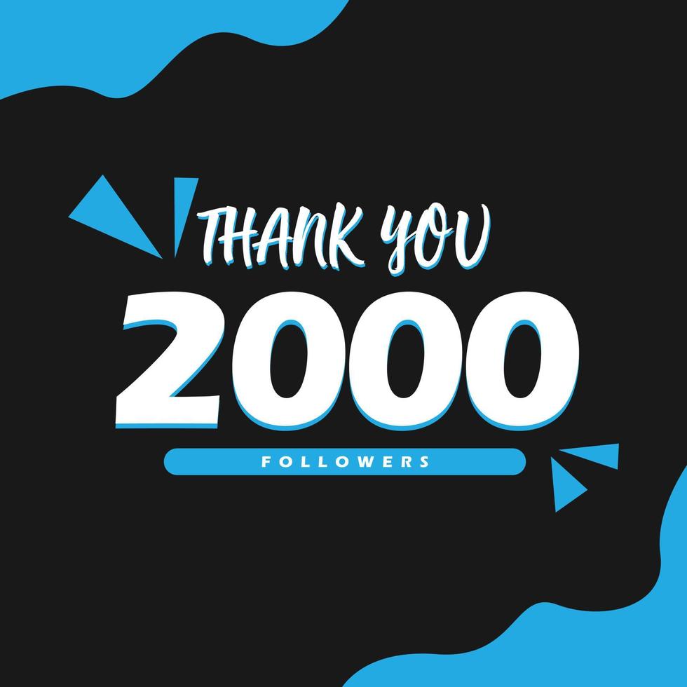 danken Sie 2000 Anhänger feiern Gruß Karten Vorlage zum Sozial Netzwerke. vektor