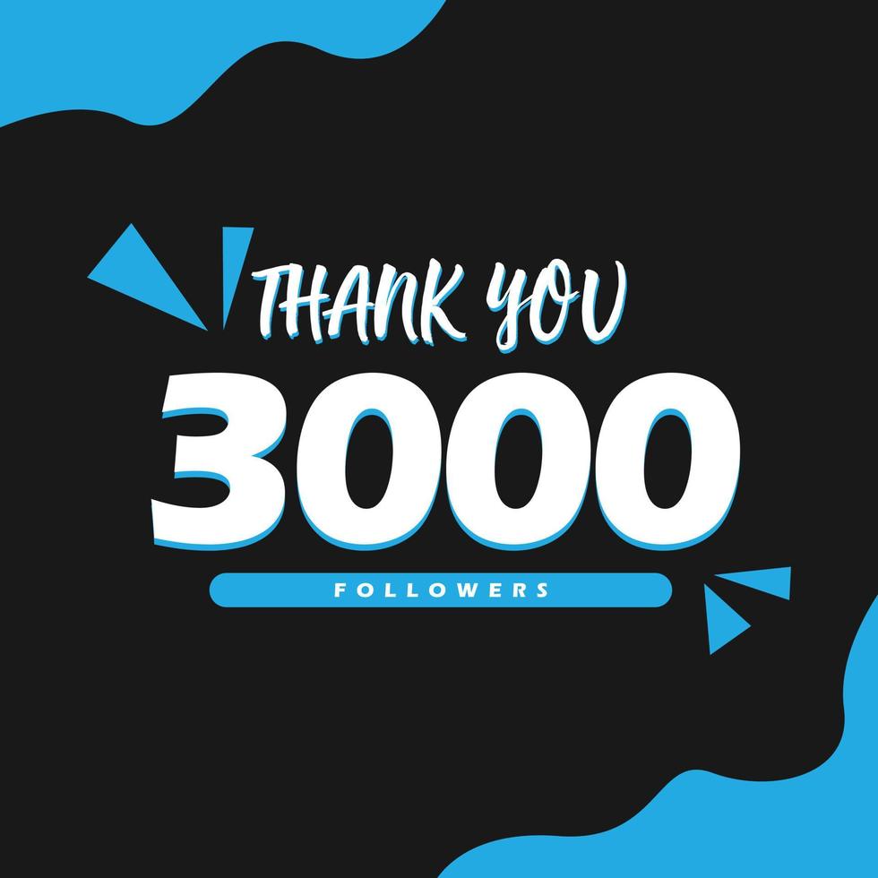 tacka du 3000 följare fira hälsning kort mall för social nätverk. vektor