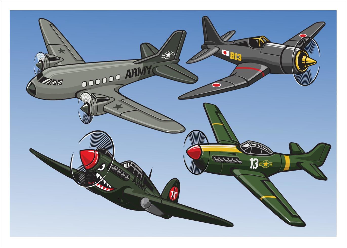 samling av full Färg värld krig 2 militär flygplan vektor