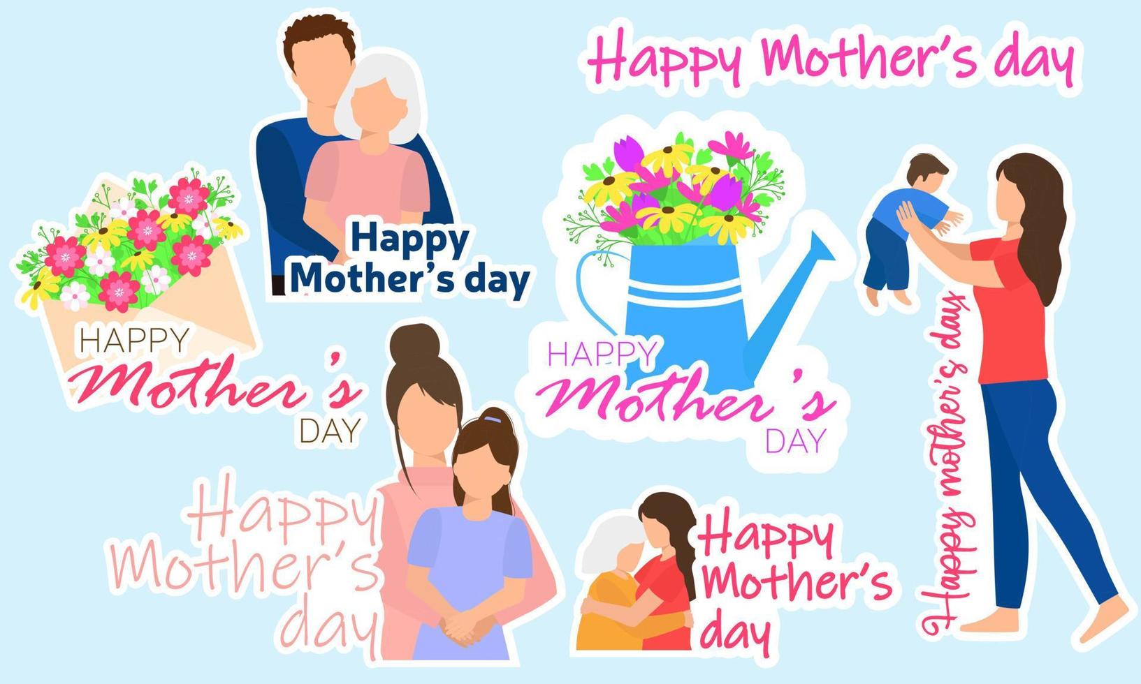 en samling av klistermärken den där säga Lycklig mors dag. vektor