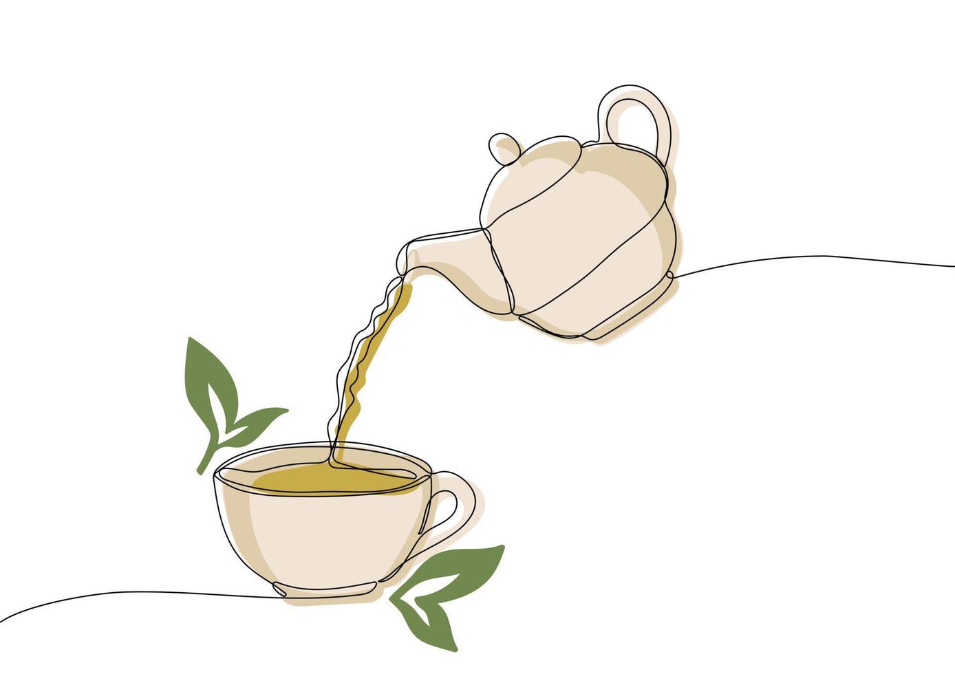 kopp av grön te. te pott och te löv vektor