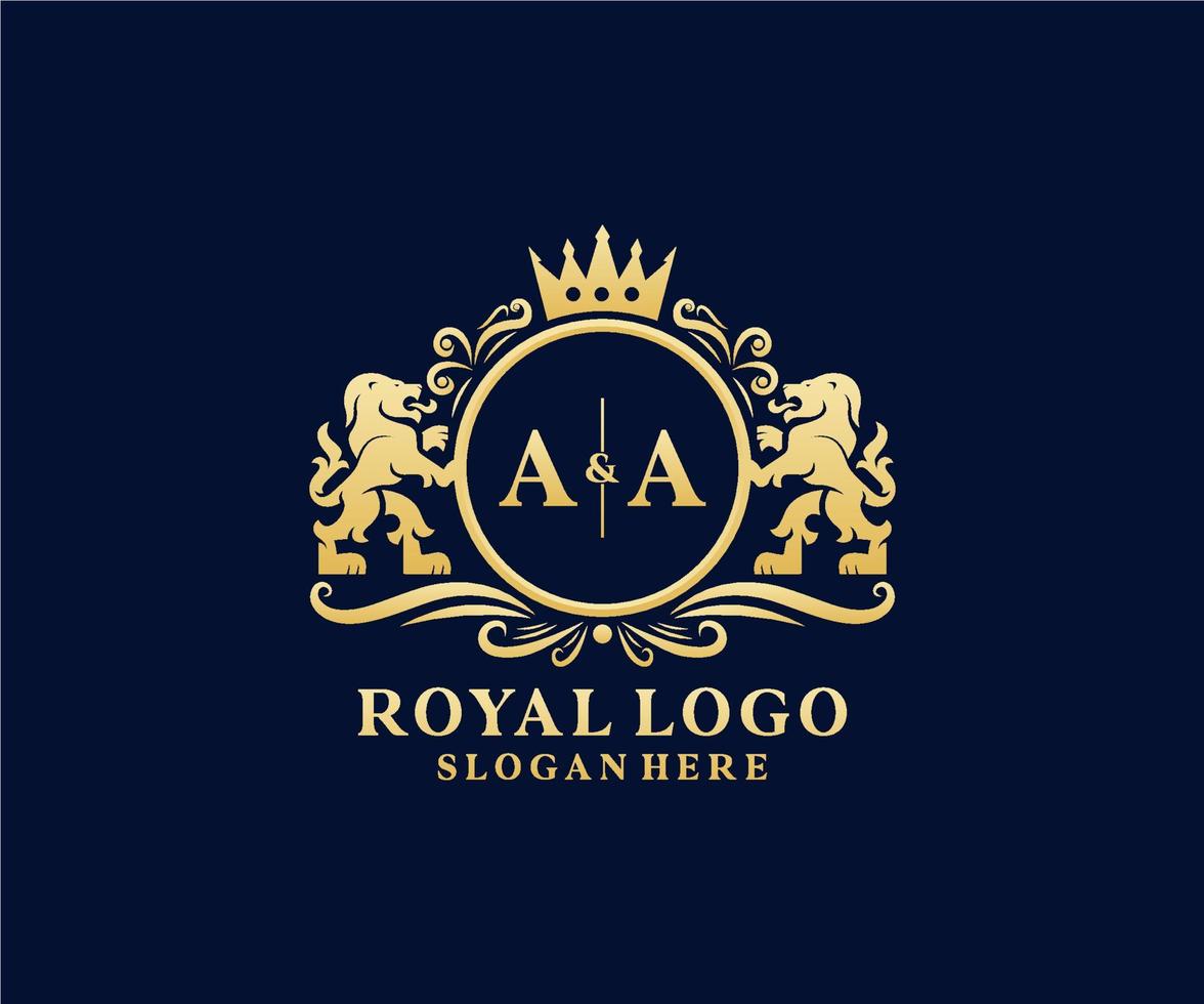 första aa brev lejon kunglig lyx logotyp mall i vektor konst för restaurang, kungligheter, boutique, Kafé, hotell, heraldisk, Smycken, mode och Övrig vektor illustration.