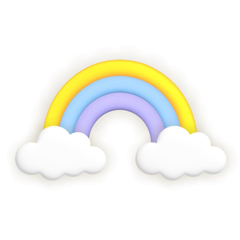 Regenbogen und Wolken. süß Wetter realistisch Symbol. 3d Karikatur vektor