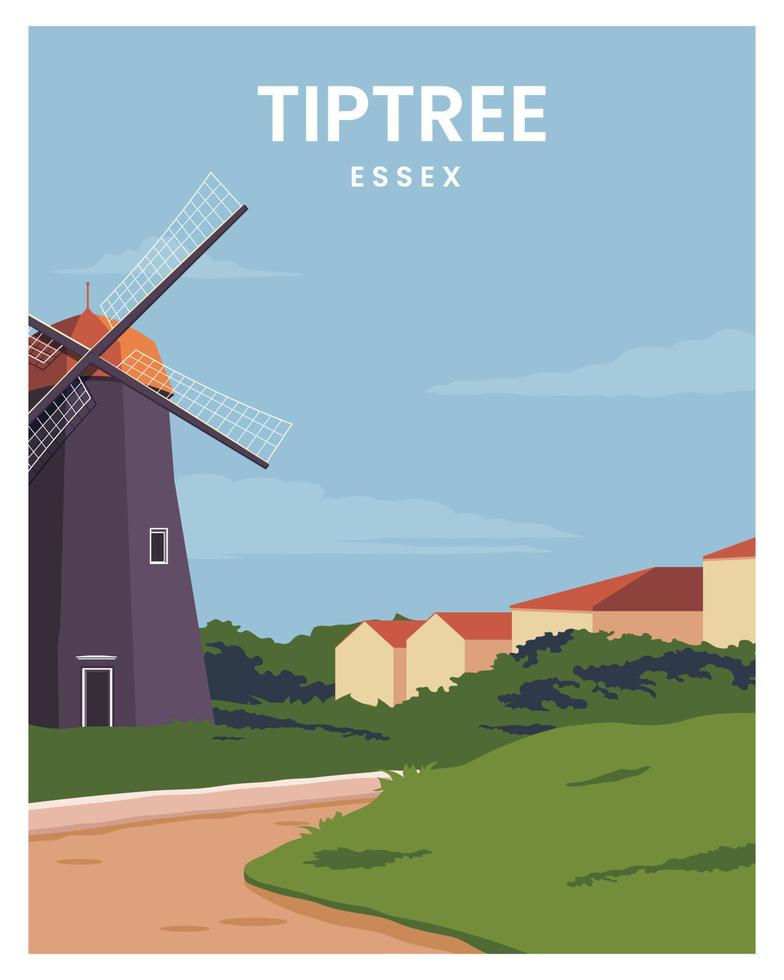 resa affisch med hus och väderkvarn i tiptree essex. vektor illustration bakgrund landskap