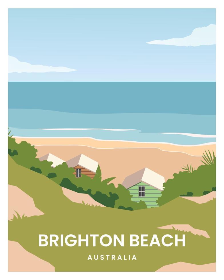 hus på vit sandig strand på Brighton strand. vektor illustration landskap bakgrund med minimalistisk stil för affisch, vykort, kort, skriva ut.