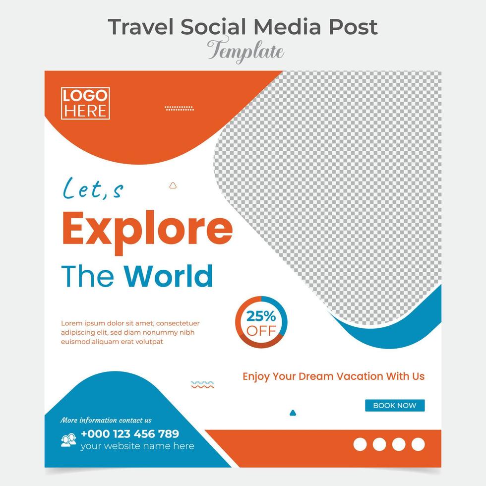 Urlaub Tourismus und Reise Sozial Medien Post und Platz Flyer Post Banner Vorlage Design vektor