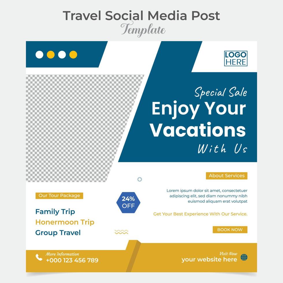 Semester resa och turism fyrkant flygblad posta baner och social media posta mall design vektor