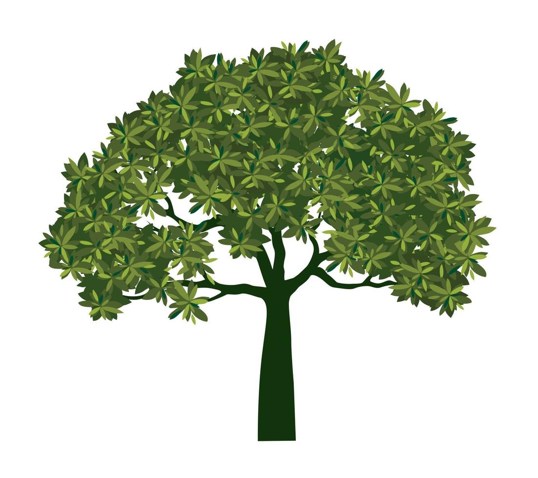 Grün Baum mit Blätter. Vektor Gliederung Illustration. Pflanze im Garten.