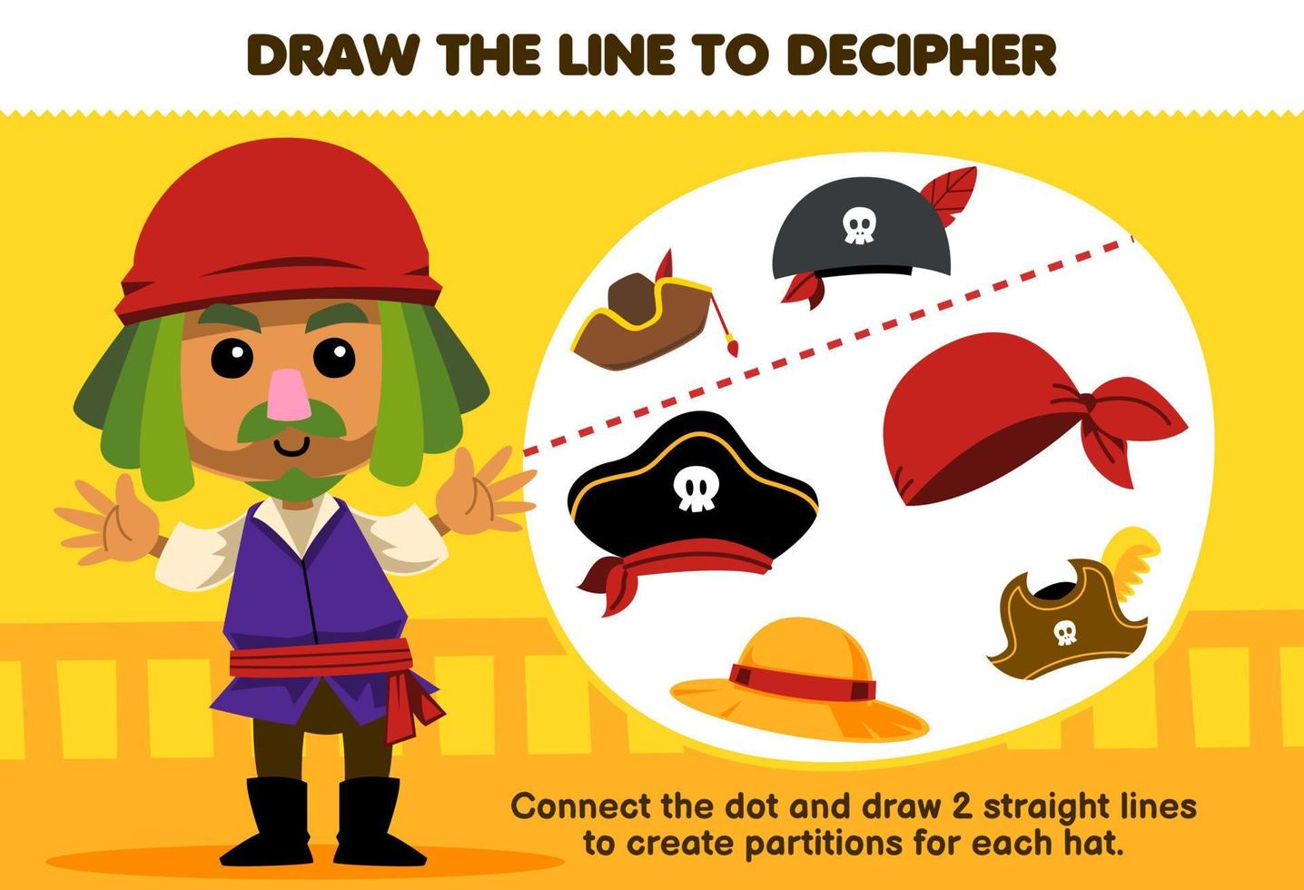 utbildning spel för barn hjälp man dra de rader till separat de hatt tryckbar pirat kalkylblad vektor