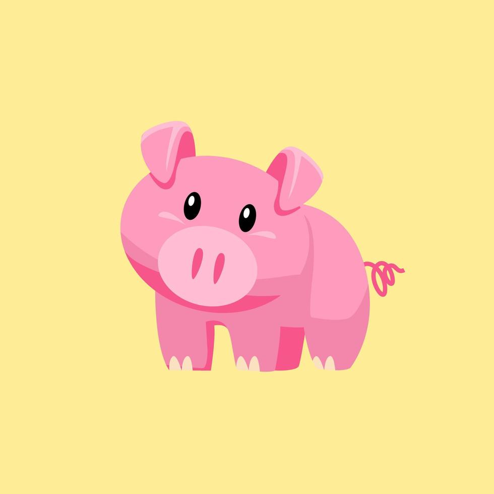 söt tecknad serie gris i isolerat gul bakgrund vektor illustration ikon