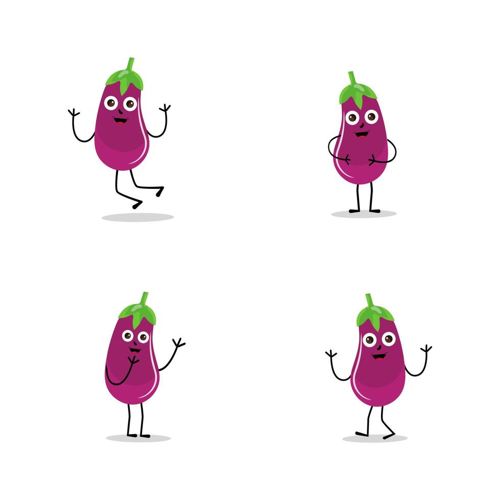 süß Aubergine Charakter Vektor Illustration. eben Aubergine Karikatur Charakter winken. minimal lila Aubergine Obst Design zum Kinder Bücher. Aubergine Karikatur Charakter.