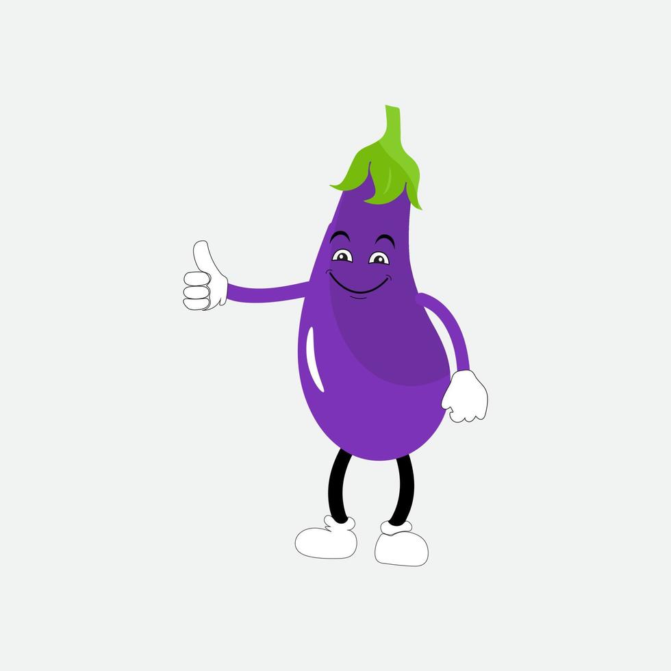 süß Aubergine Charakter Vektor Illustration. eben Aubergine Karikatur Charakter winken. minimal lila Aubergine Obst Design zum Kinder Bücher. Aubergine Karikatur Charakter.