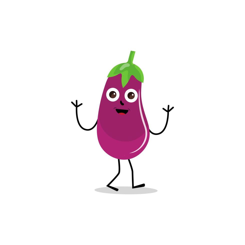 süß Aubergine Charakter Vektor Illustration. eben Aubergine Karikatur Charakter winken. minimal lila Aubergine Obst Design zum Kinder Bücher. Aubergine Karikatur Charakter.