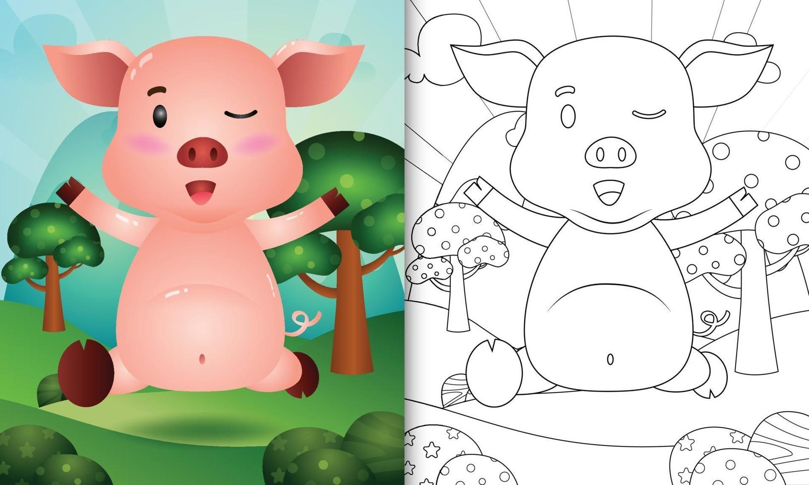 målarbok för barn med en söt gris karaktär illustration vektor