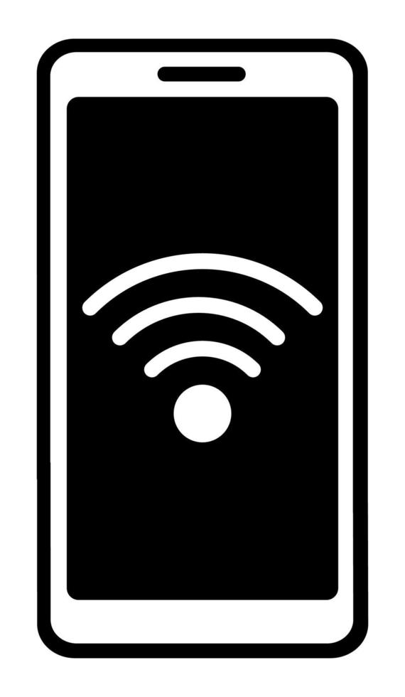 smartphone ikon med wiFi tecken på skärm. modern digital teknik av kommunikation. svart och vit vektor