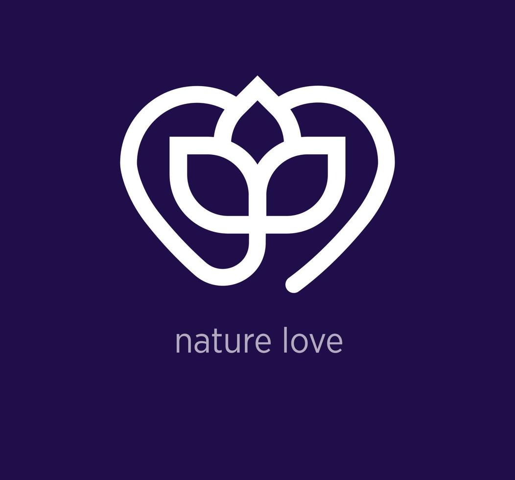 kreativ hjärta inuti blomma logotyp design. organisk livsstil logotyp mall. vektor. vektor