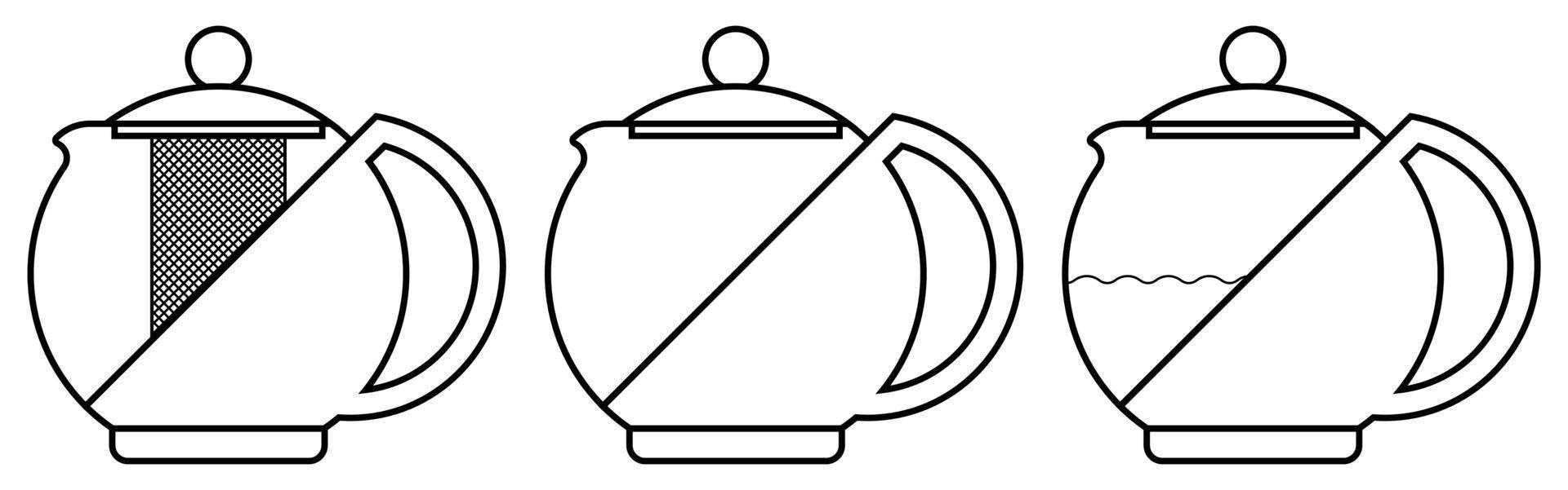 ikon silhuett av glas tekanna för te dricka. köksutrustning, frukost redskap. svart och vit vektor