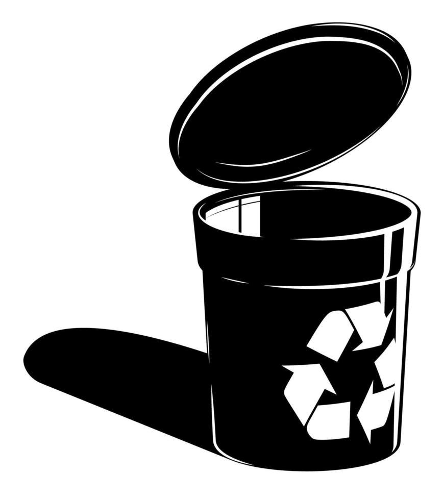 schwarz und Weiß recyceln Behälter mit Recycling unterzeichnen. Container zum Trennung Müll. Pflege zum Umfeld, wird bearbeitet roh Materialien. realistisch Kontrast Vektor auf Weiß Hintergrund