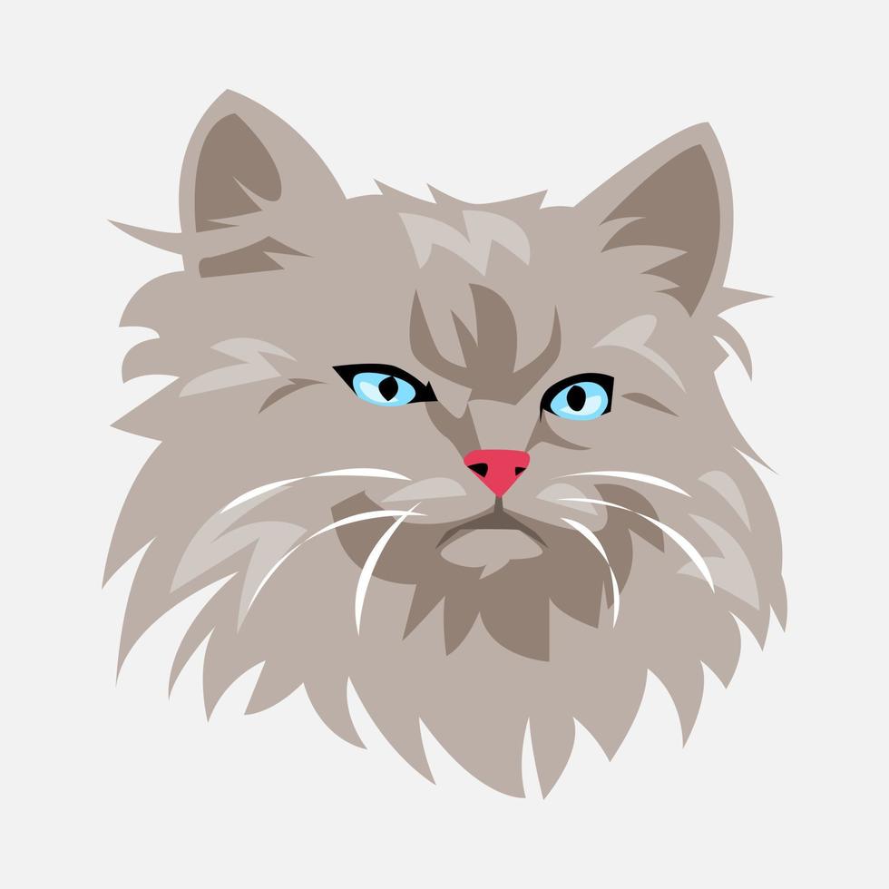 porträtt av arg katt. söt grå katt ansikte. vektor illustration.
