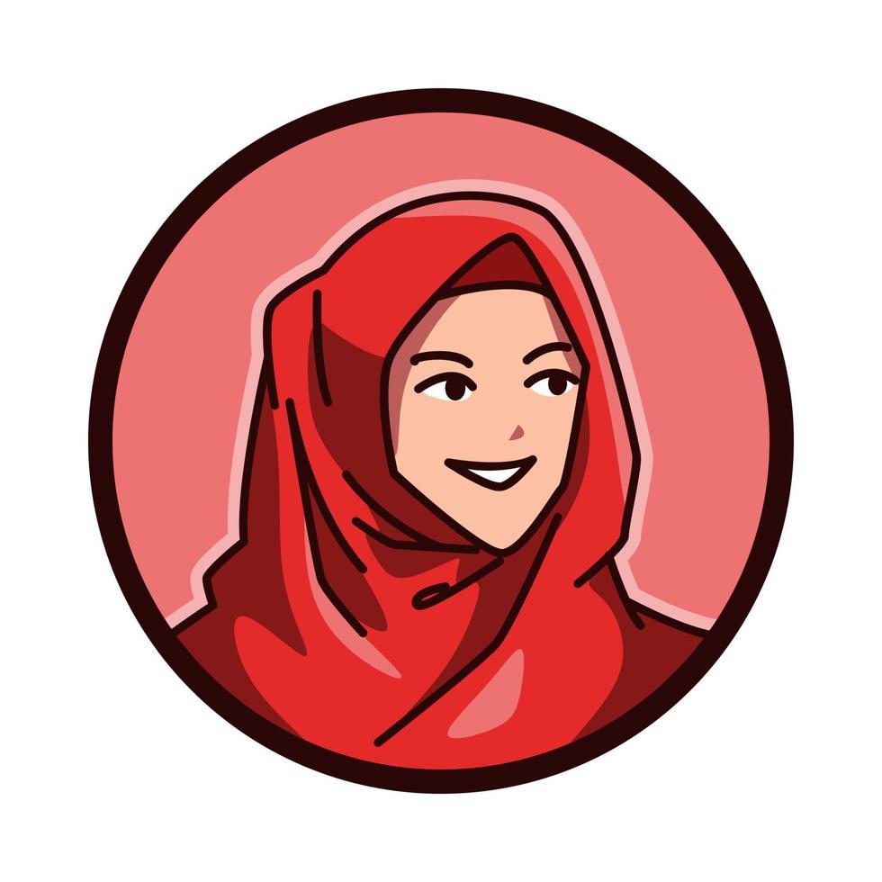 närbild porträtt av en kvinna karaktär med ett islamic slöja, huvudduk, hijab, chador. runda, cirkel avatar ikon för social media, användare profil, hemsida, app. linje tecknad serie stil. vektor illustration.