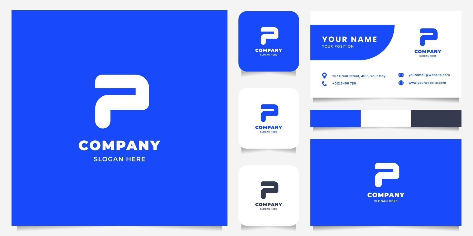 einfaches und minimalistisches Fettbuchstaben-P-Logo mit Visitenkartenvorlage vektor