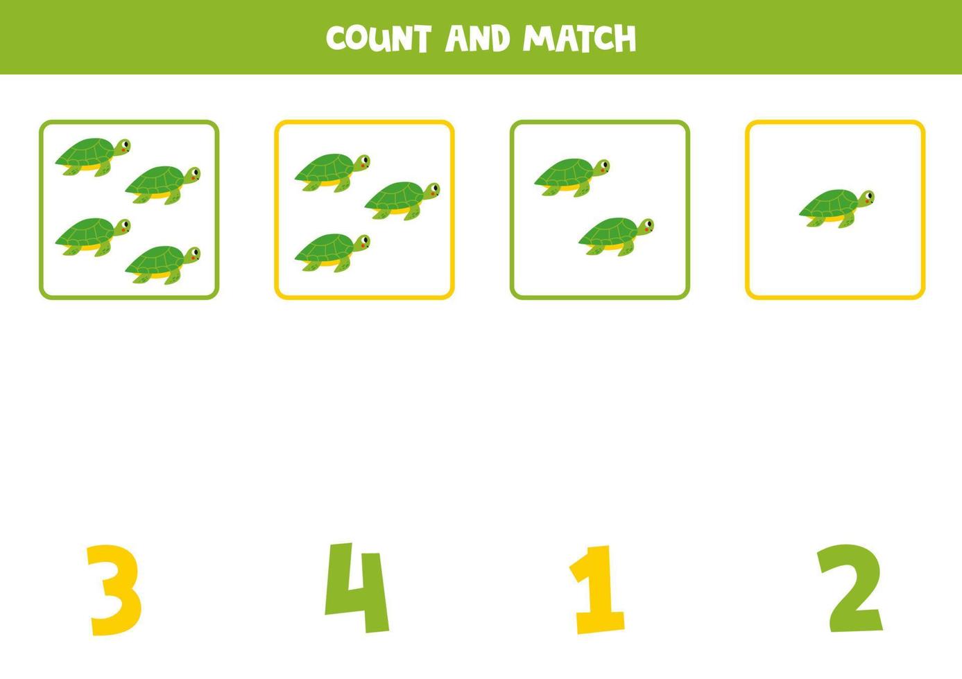 Zählen Spiel zum Kinder. Anzahl alle Meer Schildkröte und Spiel mit Zahlen. Arbeitsblatt zum Kinder. vektor