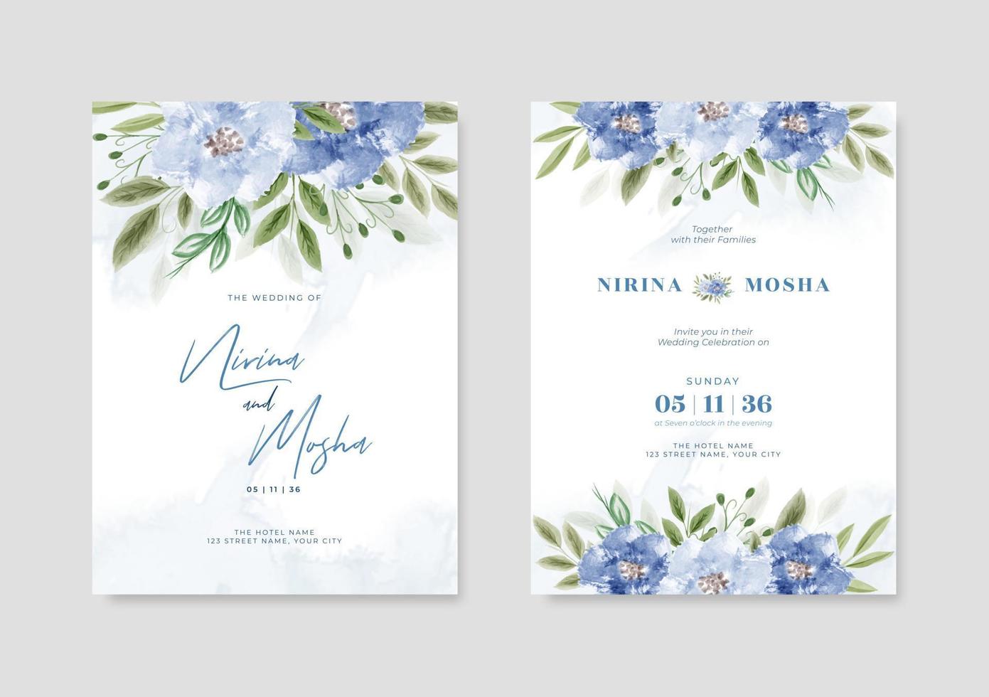 schön Hochzeit Karte Vorlage mit Blumen- Aquarell vektor