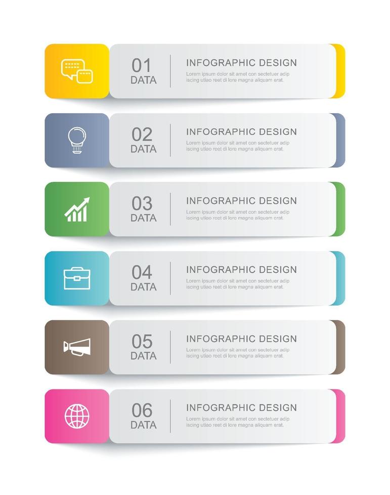 6 Daten Infografiken Registerkarte Papier dünne Linie Indexvorlage. abstrakter Hintergrund der Vektorillustration. vektor