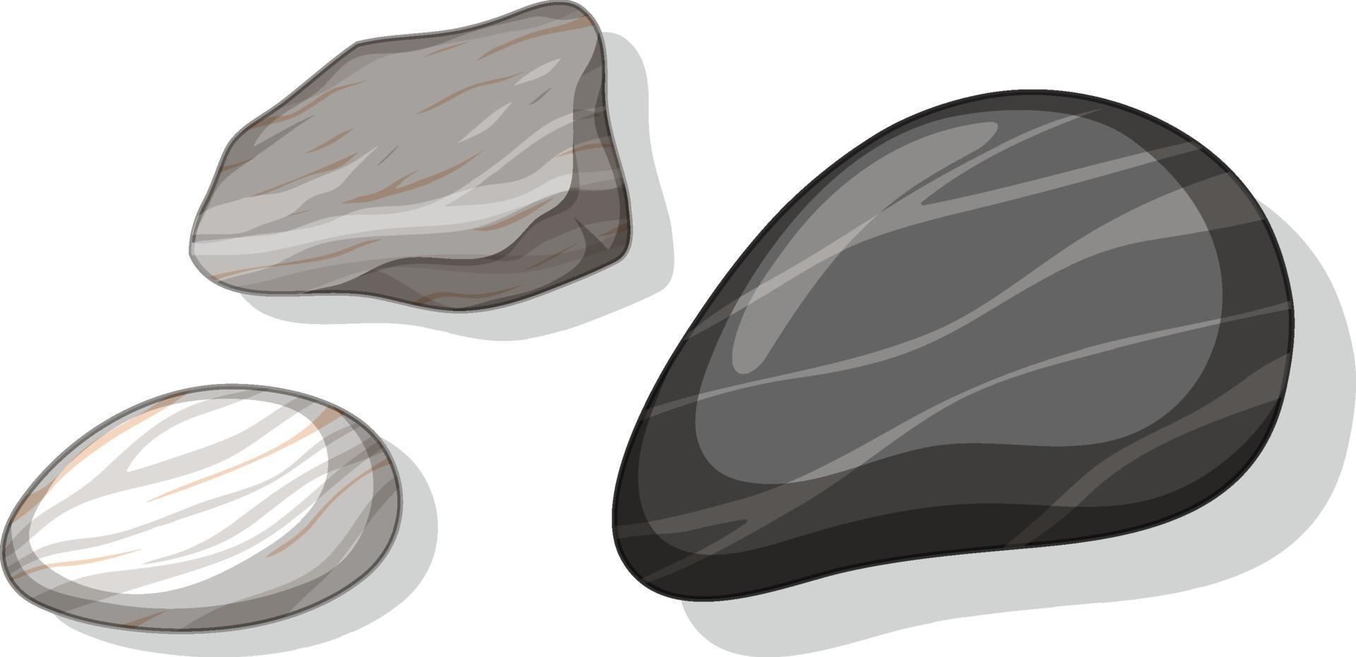 uppsättning av olika stenar isolerad på vit bakgrund vektor