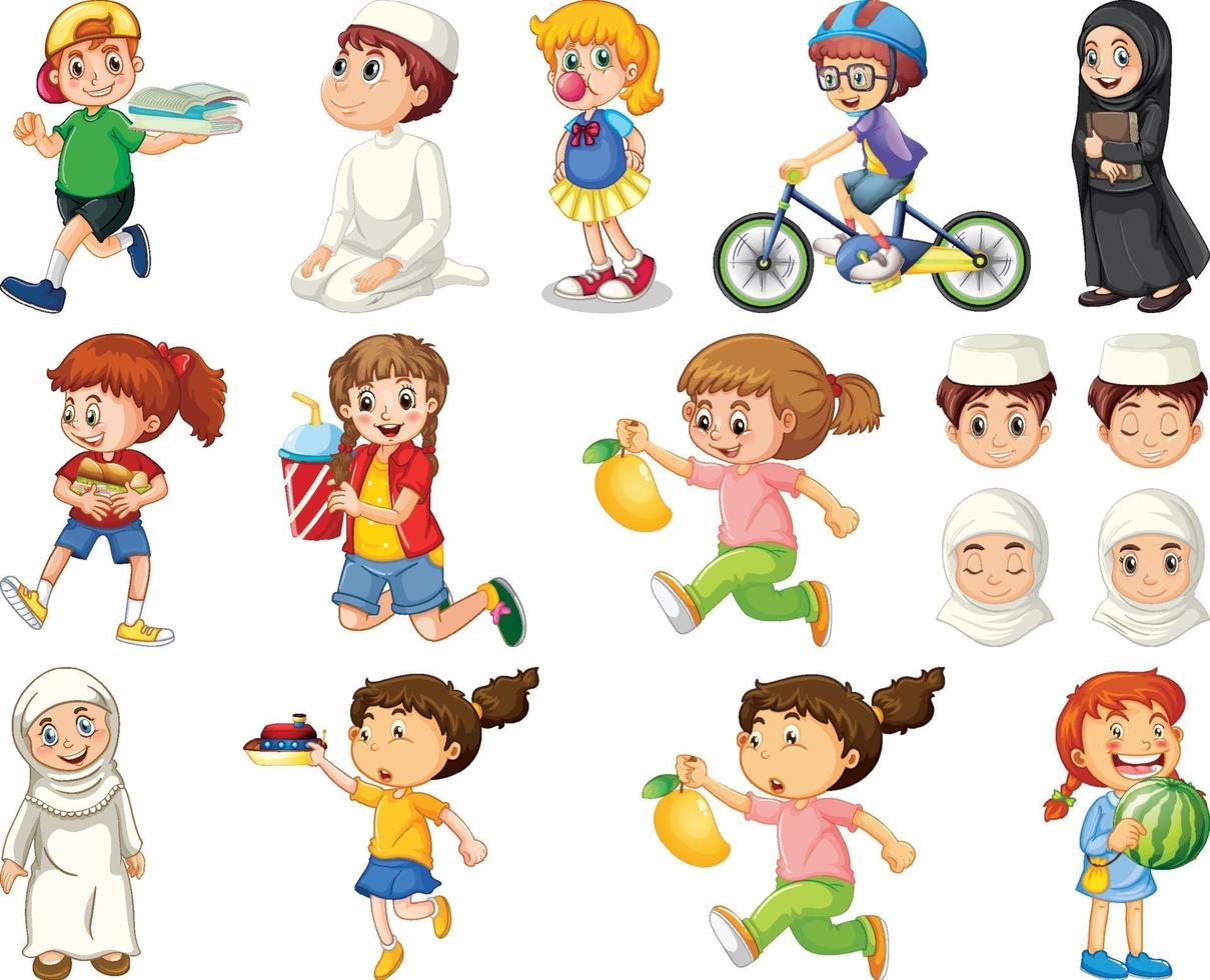 Kinder, die verschiedene Aktivitäten Cartoon Zeichensatz auf weißem Hintergrund tun vektor