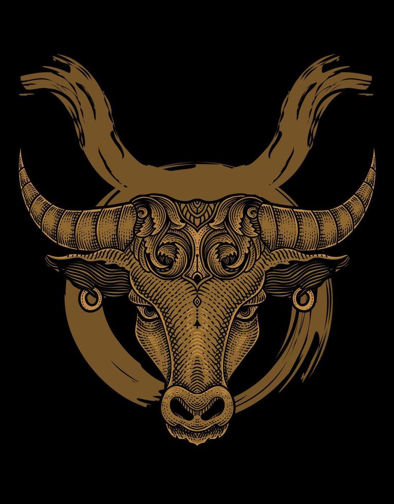 Illustration Stier Kopf Stier Tierkreis Symbol auf schwarz Hintergrund vektor
