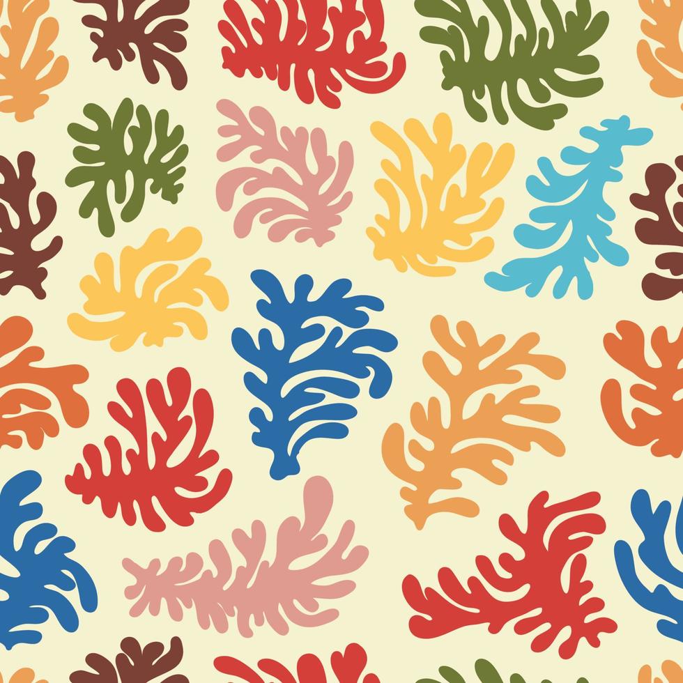 zeitgenössisch Hintergrund mit bunt abstrakt Formen. kreativ Flüssigkeit organisch Elemente nahtlos Vektor Muster zum Stoff, Textil, Verpackung. modern modisch matisse minimal Stil Textur