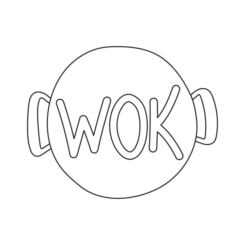 Wok-Pfanne. Symbol im flachen Doodle-Stil. Vektor-Illustration. Wok, asiatisches Essen, Logo für Café vektor