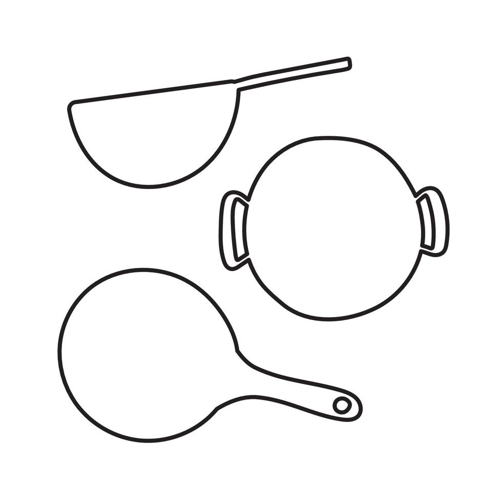 wok fräsning panorera uppsättning i platt klotter stil. vektor illustration av kök verktyg