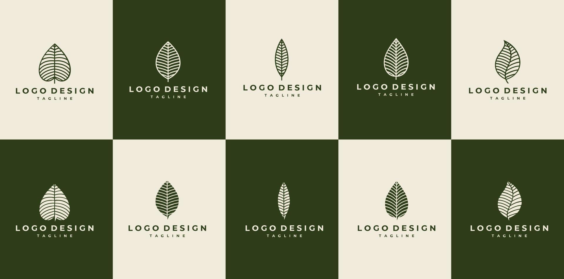 Luxus Linie Blatt Logo Design. Linie Kunst Natur Logo. Blatt Logo einstellen vektor