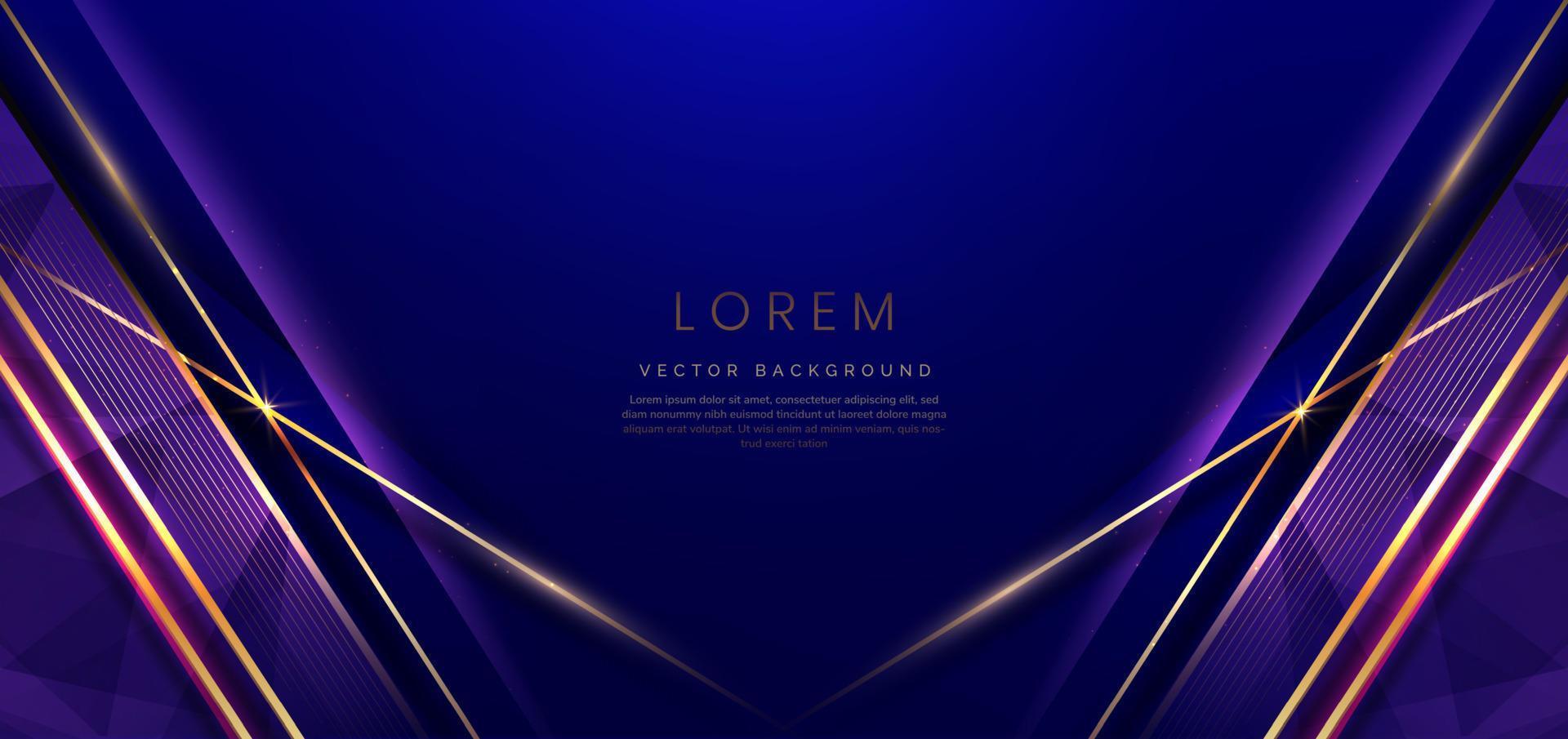 abstrakt elegant mörk blå bakgrund med gyllene linje och belysning effekt gnistra. lyx mall tilldela design. vektor