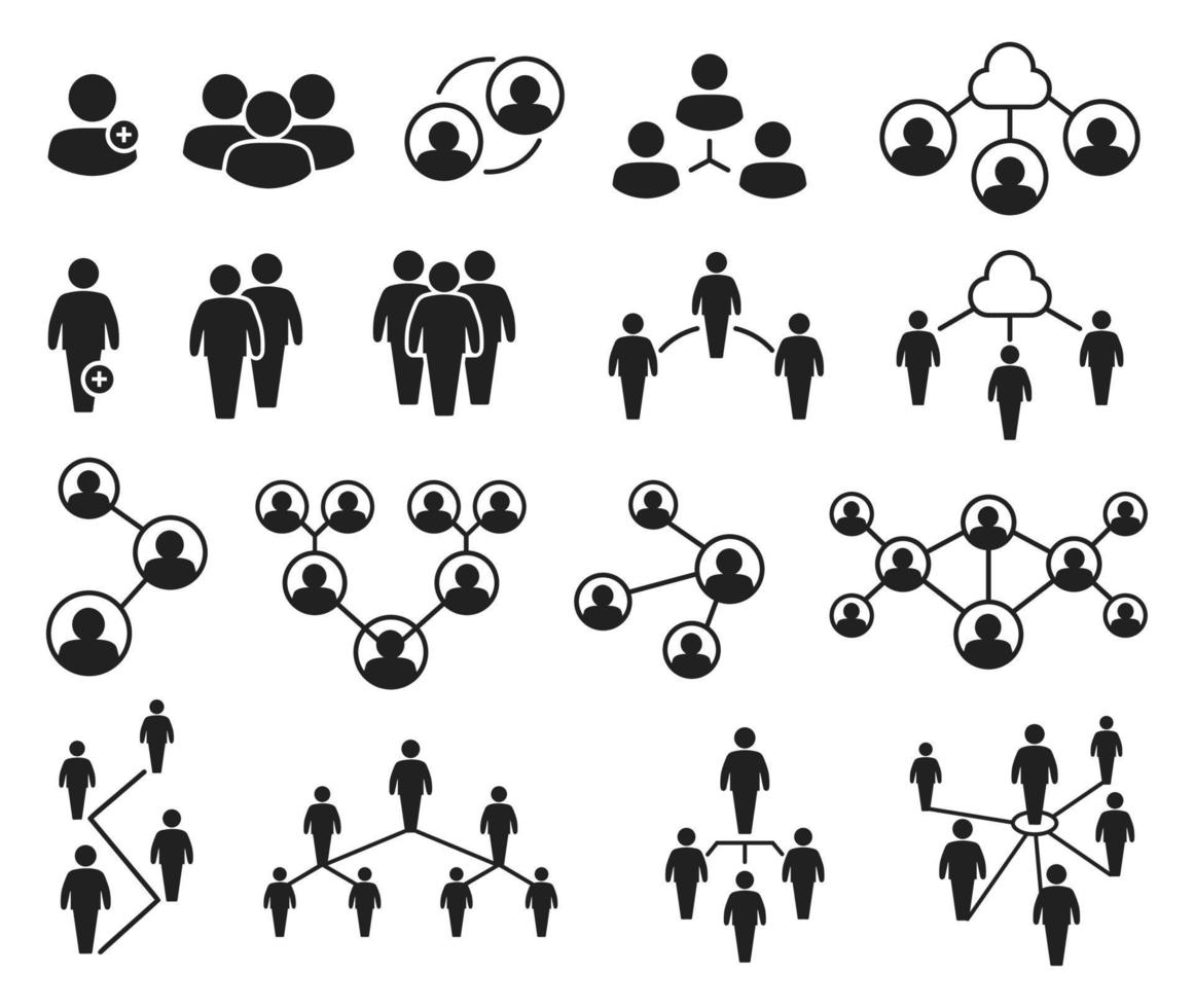 Netzwerk Gruppe Symbole. Menschen im Gruppen, Gemeinschaft Netzwerke, Geschäft Kommunikation, Konferenz oder treffen, Wolke Verbindung Symbol Vektor einstellen