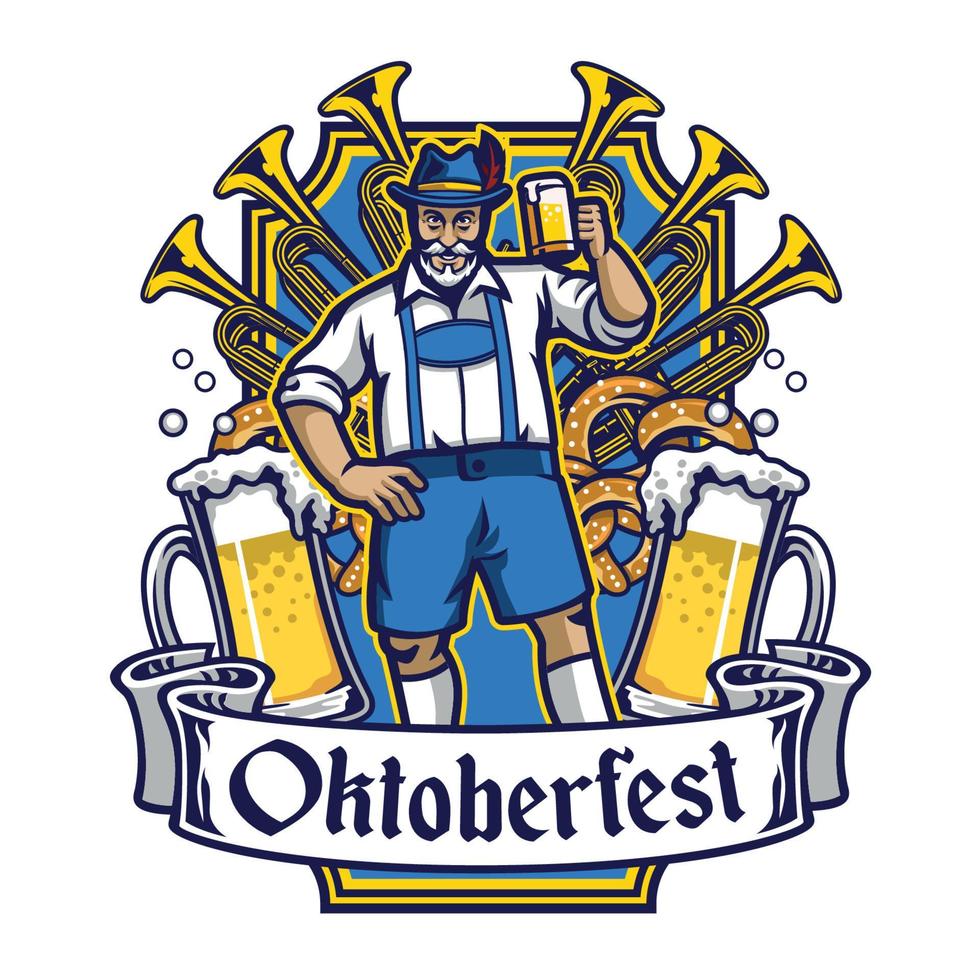 alt Mann heiter genießen Oktoberfest vektor